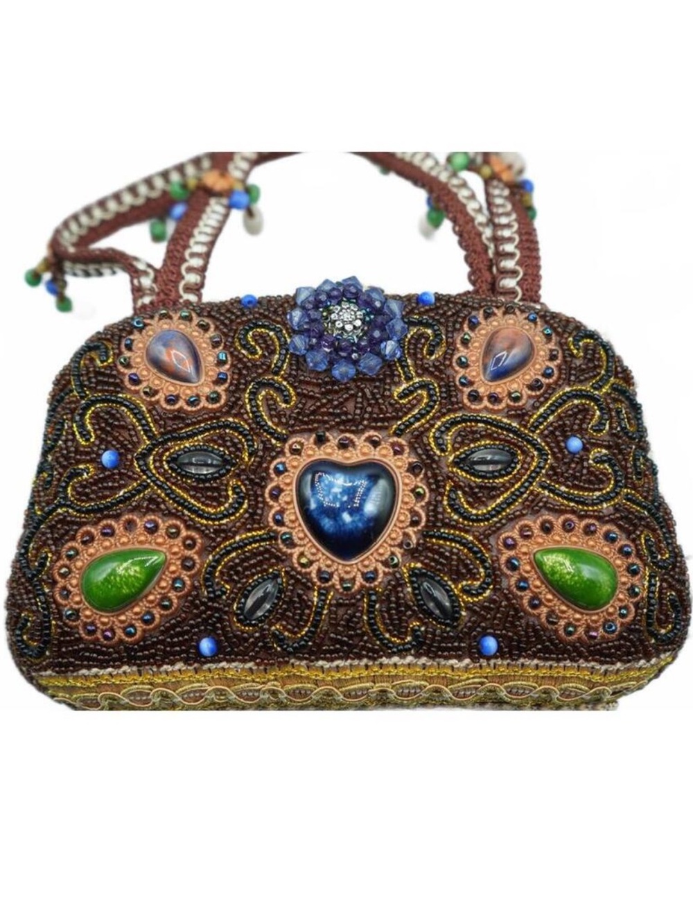 Vintage Beaded Bag Jeweled Heart Cabochon Crystal Purse, gemstones, boho mermaid